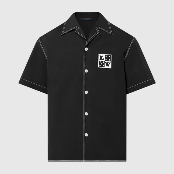 루이비통 엠브로이더드 쇼트 슬리브드 코튼 셔츠 1AFWTU
