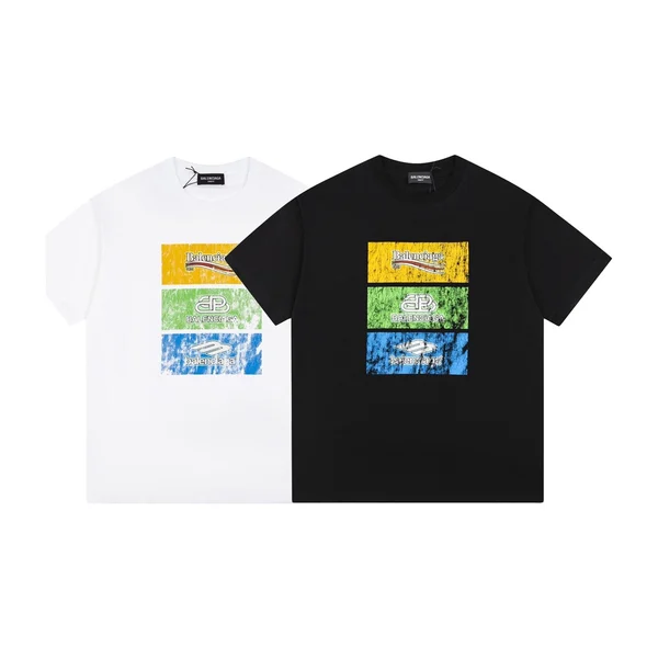 발렌시아가 가슴 트리플 로고 반팔 티셔츠 2Color