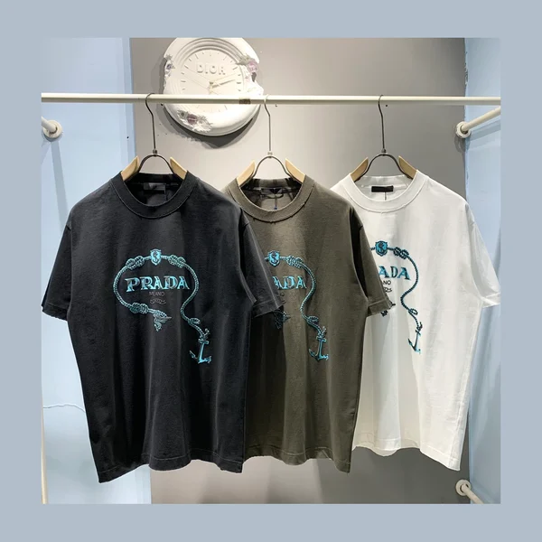 프라다 로고 스웨이드 발포 반팔 티셔츠 3Color
