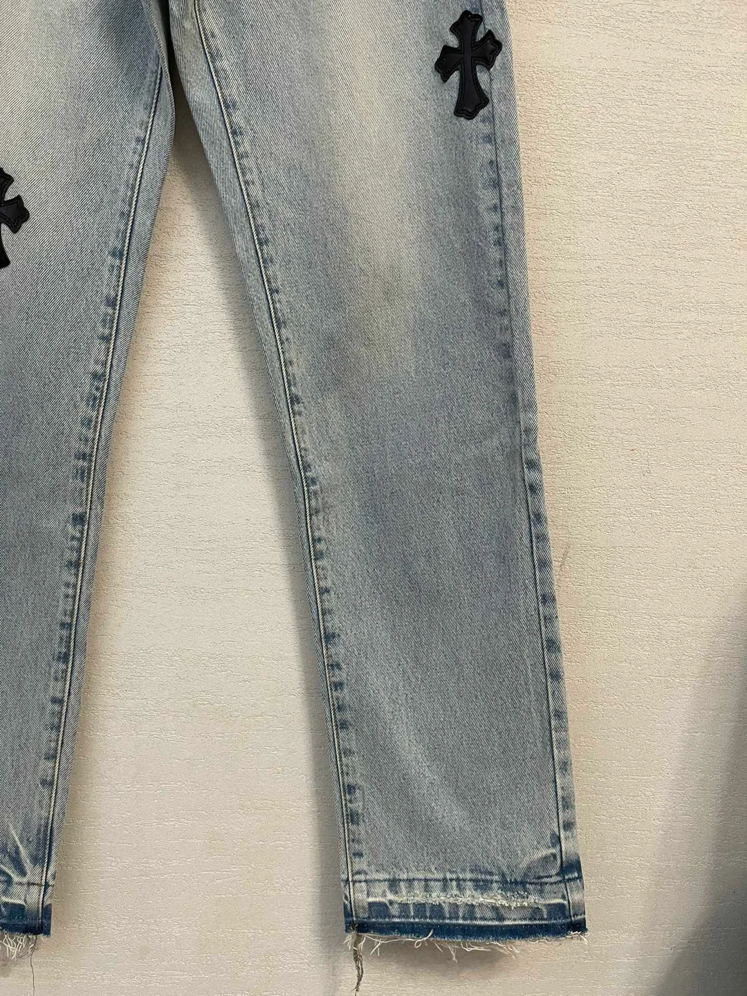 크롬하츠 레더 패치 데님 진 청바지