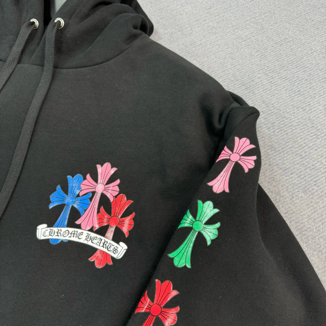 크롬하츠 멀티컬러 크로스 세메터리 후드 블랙