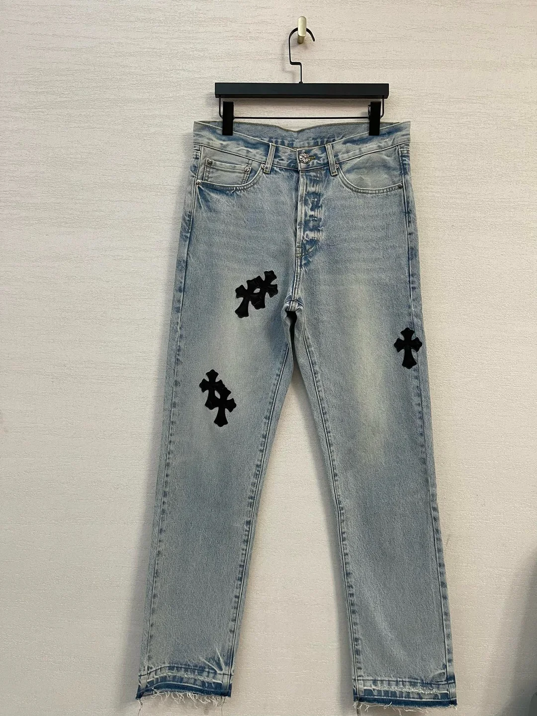 크롬하츠 레더 패치 데님 진 청바지