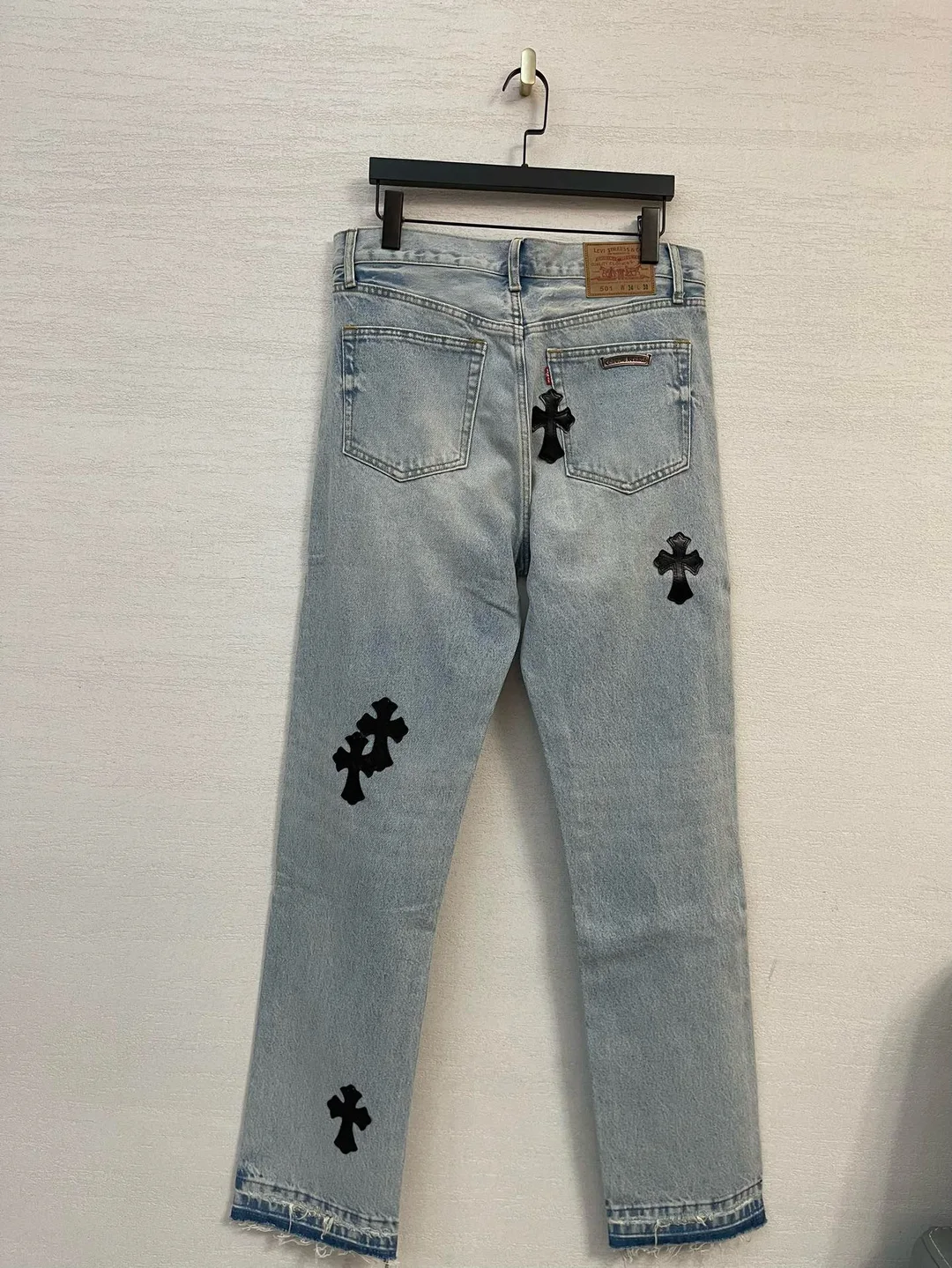 크롬하츠 레더 패치 데님 진 청바지
