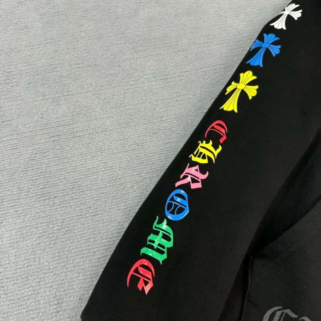 크롬하츠 멀티컬러 크로스 세메터리 후드 블랙