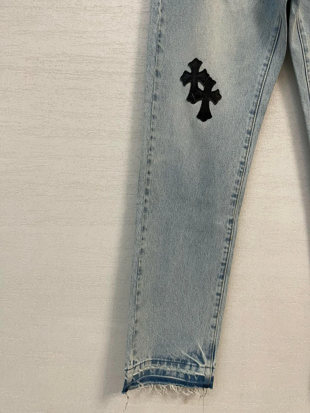 크롬하츠 레더 패치 데님 진 청바지