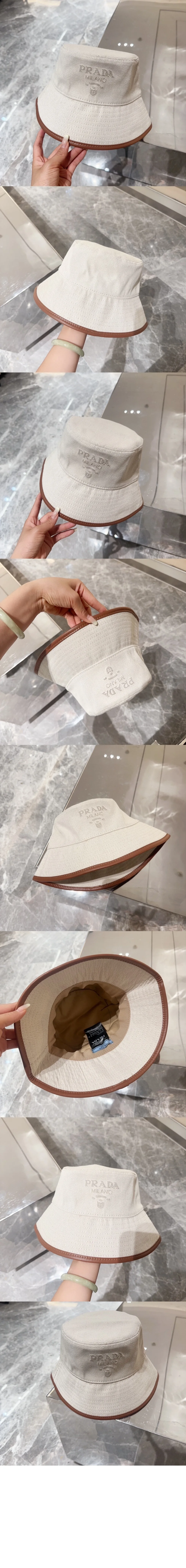 프라다 로고 자수 캔버스 버킷 햇 1HC137
