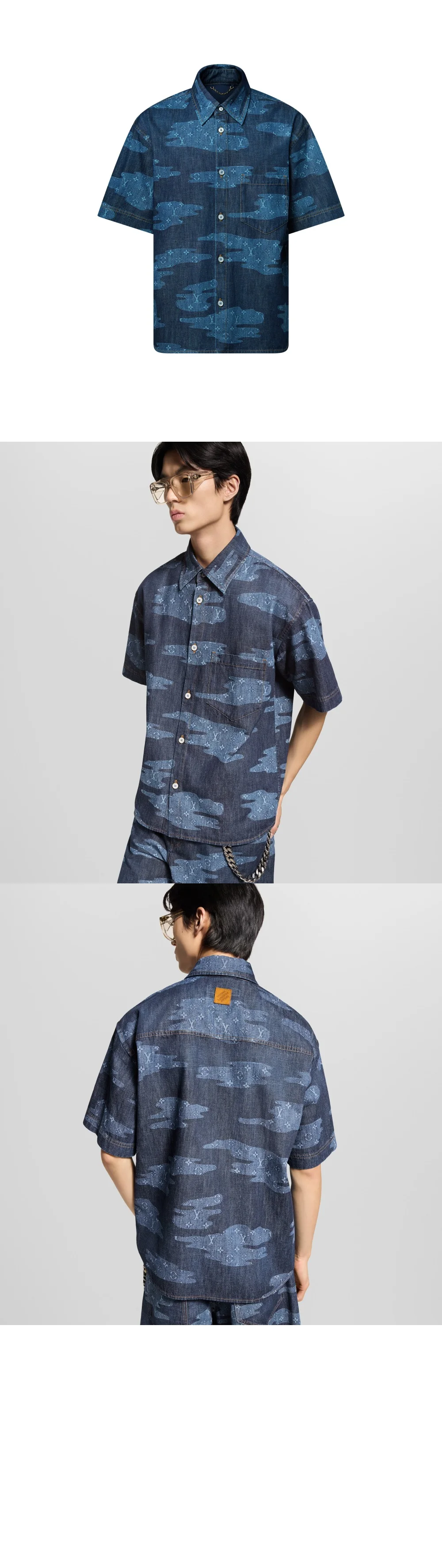 루이비통 모노그램 쇼트 슬리브드 샴브레이 셔츠 1AIMJ7