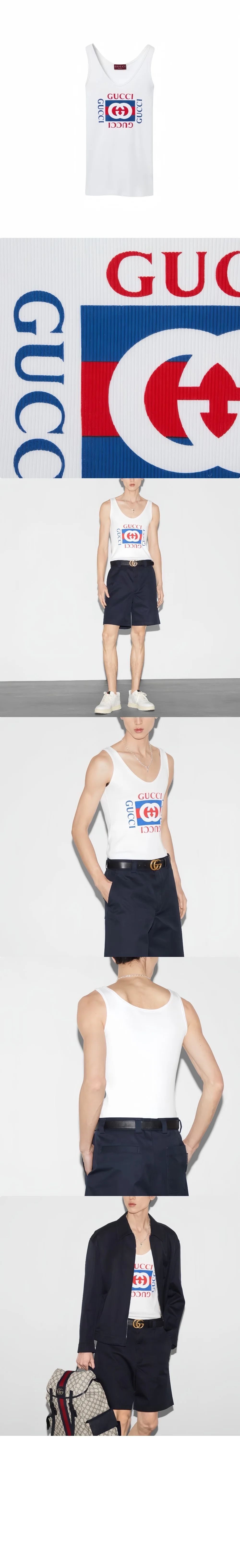 구찌 티셔츠 프린트 디테일 코튼 골지 탱크탑 788770