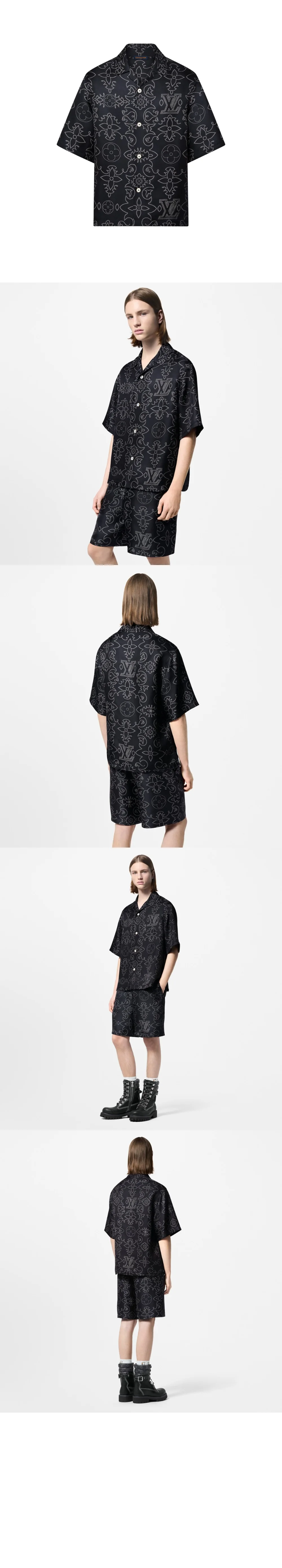루이비통 프린티드 쇼트 슬리브드 실크 셔츠 1AFWSA