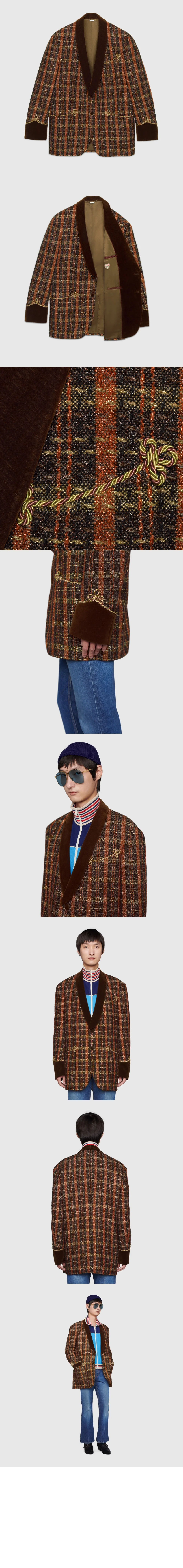 구찌 라메 스레드 체크 레이온 재킷 644386